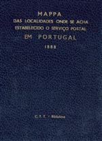 Capa do livro"Mappa das localidades onde se acha estabelecido o serviço postal em Portugal por concelhos, districtos e classes"