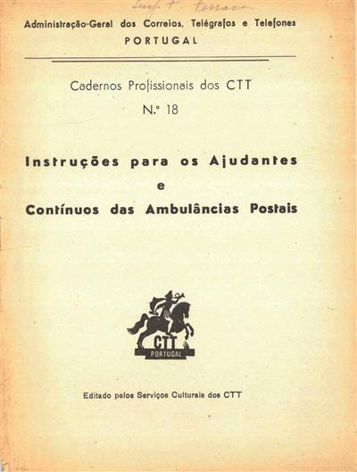 Capa do livro"Instruções para os ajudantes e contínuos das ambulâncias postais "