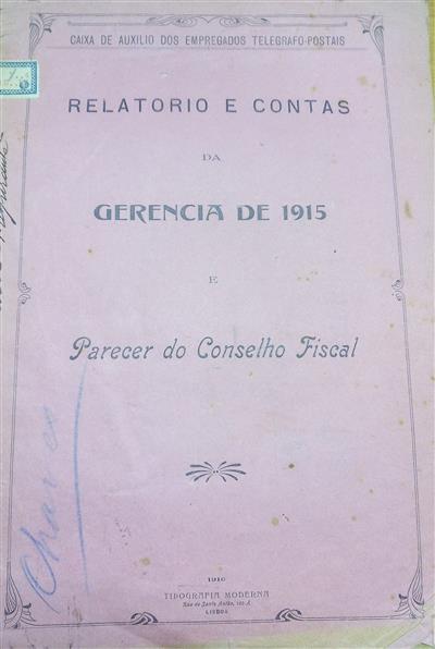 capa_Relatório e contas da gerência de 1915 e parecer do conselho fiscal