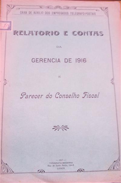 capa_Relatório e contas da gerência de 1916 e parecer do conselho fiscal