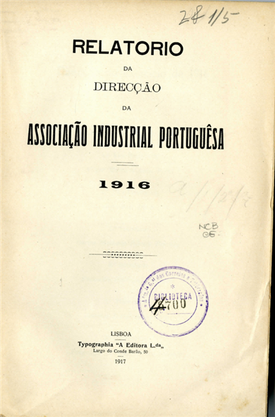 Relatorio da Direcção da Associação Industrial Portuguesa