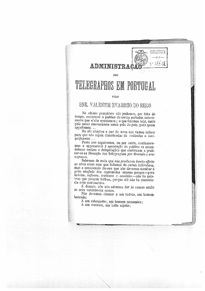 PDF Administração dos Telegrafos em Portugal por Valentim Evaristo do Rego