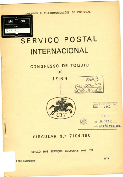 Serviço postal internacional : congresso de Tóquio de 1969