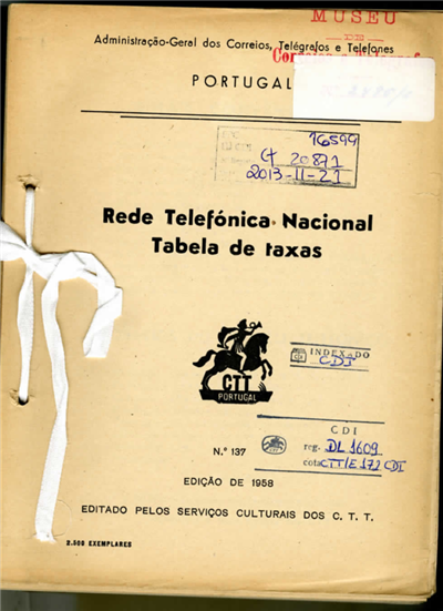 Rede telefónica nacional : tabela de taxas