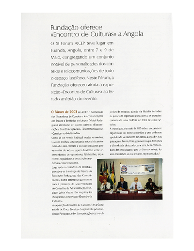Fundação oferece «Encontro de Culturas» a Angola