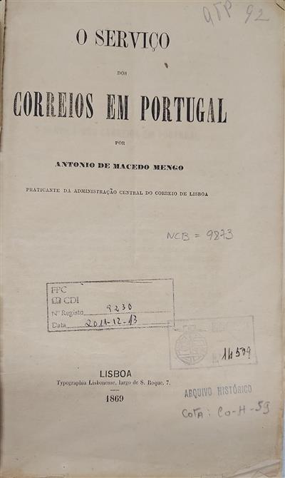 1869_O serviço dos correios em Portugal