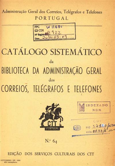 Folha de Rosto "Catálogo sistemático da Biblioteca da Administração-Geral dos Correios, Telégrafos e Telefones" (1950)